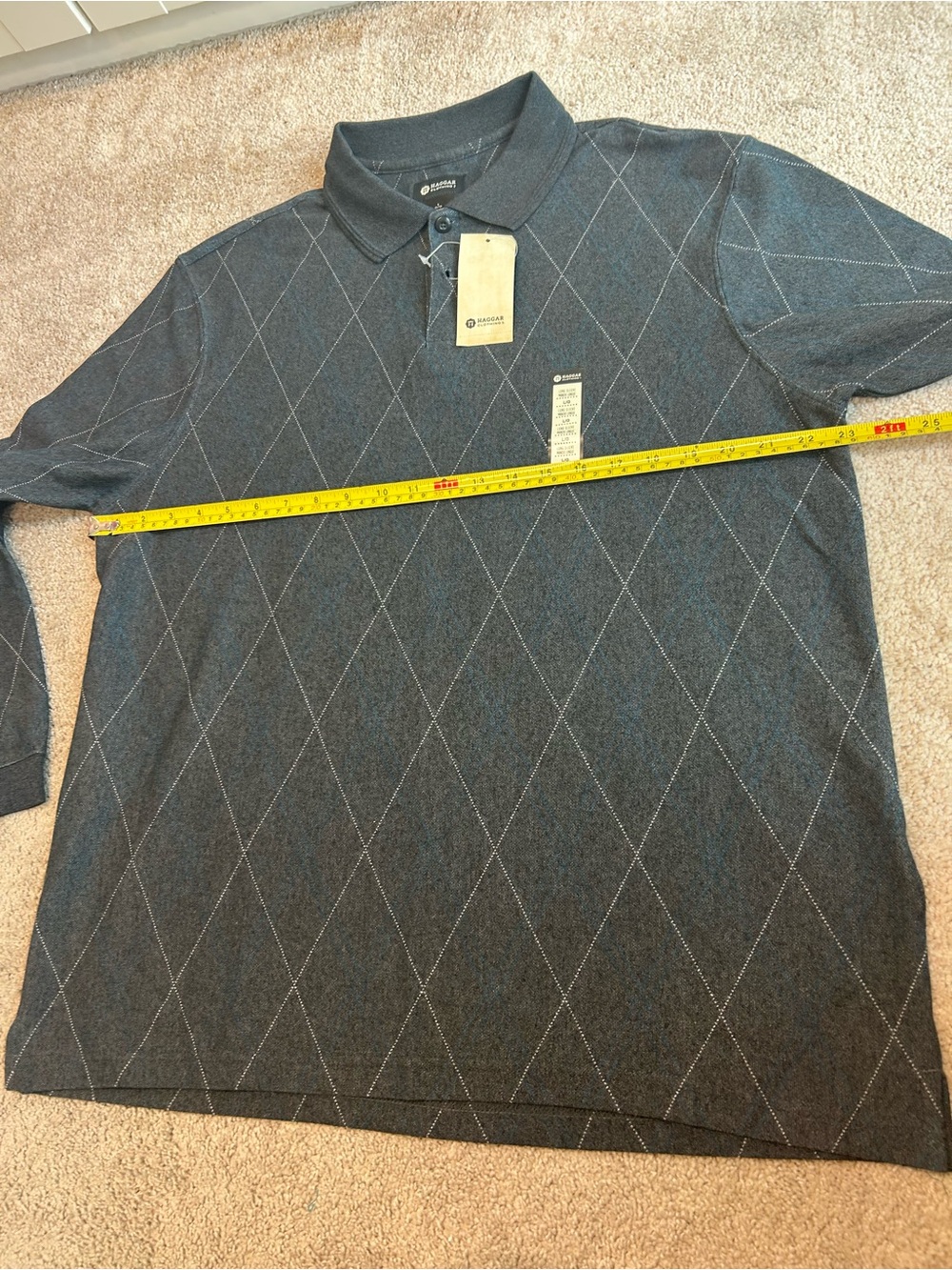 Haggar Men’s Long Sleeve Polo Shirt NWT Large Charcoal Argyle Cotton Blend - Picture 6 of 10